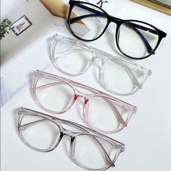 Glass frames optical transparent blue light blocking glasses computer round - Picture 3 of 16